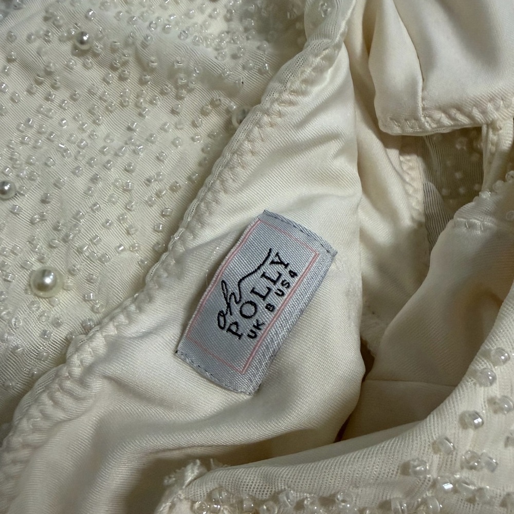 Oh Polly Pearl Beaded Halter Mini Dress Ivory Plunge Cowl Neck UK 8 US 4 - Picture 7 of 7